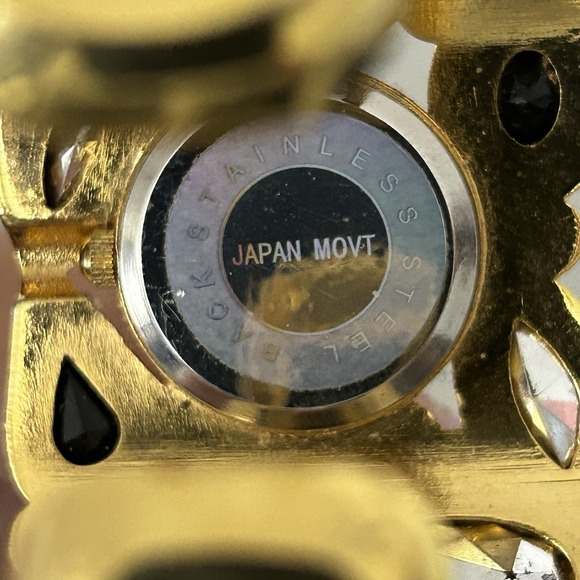 Geneva Gold Tone Crystal Cuff Bracelet Watch Women Quartz Japan Movt - Picture 5 of 10